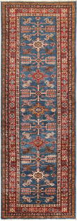 3 x 9 Super Kazak Runner Rug: 3 x 9 Super Kazak Runner Rug Free continental US Shipping Size in Feet: Width: 2.83 x Length: 8.5 Size in Inches: Width: 34 in x Length: 102 in Colors: Blue Weave: Hand-knotted Material: Wool Pattern: