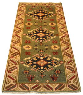 3 x 6 GREEN Kazak Runner Rug: 3 x 6 GREEN Kazak Runner Rug Free continental US Shipping Size in Feet: Width: 2.7 x Length: 6.2 Size in Inches: Width: 31 in x Length: 74 in Rug Type: Area Rug Colors: Dirt Brown Weave: Hand-knotted