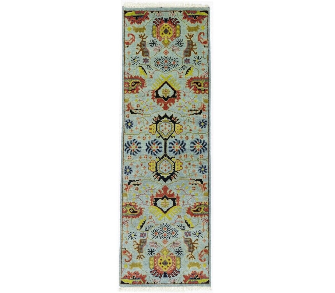 Hand-Knotted Oriental Runner Rug 3X8 Floral Design Chobi Hallway Kitchen Carpet: Hand-Knotted Oriental Runner Rug 3X8 Floral Design Chobi Hallway Kitchen Carpet Type: Runners Size: 27 x 80 Ft" Color: Light Blue Brown Khaki Yellow Gray Charcoal Weave: Hand-Knotted Material: Wool It