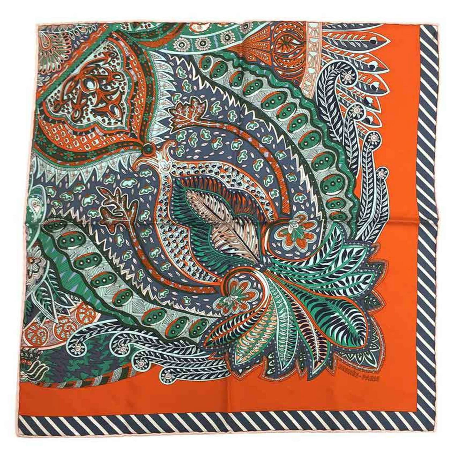 HERMES Hermes Scarf Muffler Carre 45 Le Jardin de la Maharani Garden detail Orange x Green 100% Silk: HERMES Hermes Scarf Muffler Carre 45 Le Jardin de la Maharani Garden detail Orange x Green 100% Silk Brand: Hermes Type: Scarf Gender: Women Color: Green Orange Material: Silk100% Silk: 100% Size (LxW