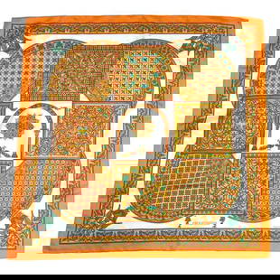 HERMES Hermes Scarf Muffler Carre 90 CIELS BYZANTINS Byzantine Sky 100% Silk Orange x White: HERMES Hermes Scarf Muffler Carre 90 CIELS BYZANTINS Byzantine Sky 100% Silk Orange x White Brand: Hermes Country of Origin: France Type: Scarf Color: Orange White Material: Silk100% Silk: 100% Size (