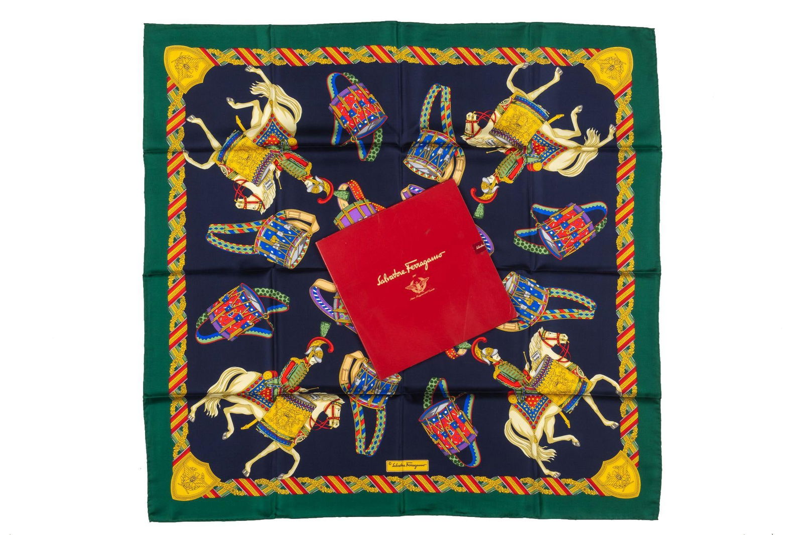 Salvatore Ferragamo Vintage Silk Scarf: Salvatore Ferragamo Vintage Silk Scarf Brand: Ferragamo Dimensions: Width: 34 in (86.36 cm)Length: 34 in (86.36 cm) Period: 21st Century Pre-Owned The BIDHAUS Guarantee: All items in this auction are