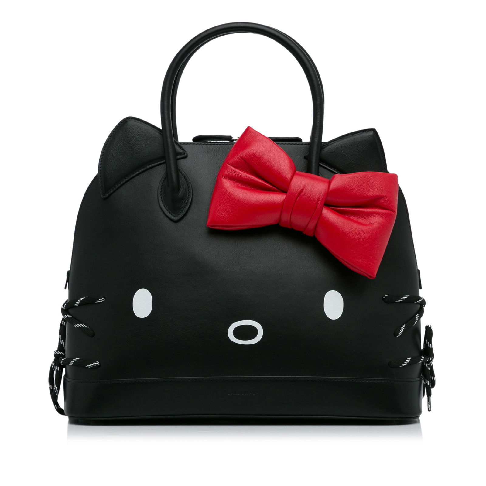 Balenciaga Large Hello Kitty Ville Handle Bag: Balenciaga Large Hello Kitty Ville Handle Bag This satchel features a leather body with bow accents rolled leather handles a top zip closure and interior zip and slip pockets. Brand: Balenciaga Model: