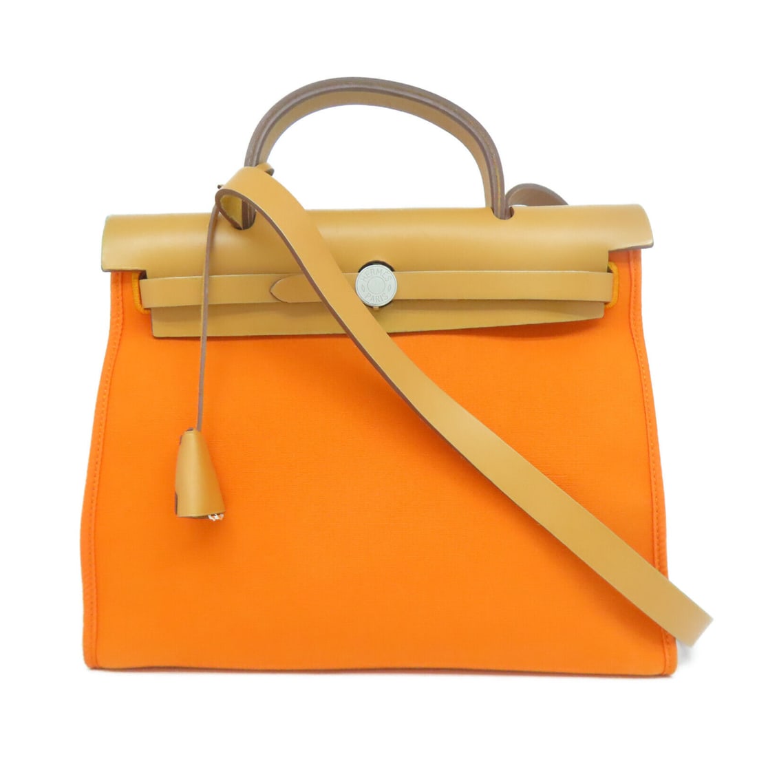 HERMES PHW Herbag PM 2 Way Shoulder Bag Canvas Orange: HERMES PHW Herbag PM 2 Way Shoulder Bag Canvas Orange Style: 2wayShoulder Bag Exterior Material: canvas Exterior Color: Orange Bag Height: 9.4 Bag Depth: 3.9 Bag Length: 12.2 Size Type: Regular Type: