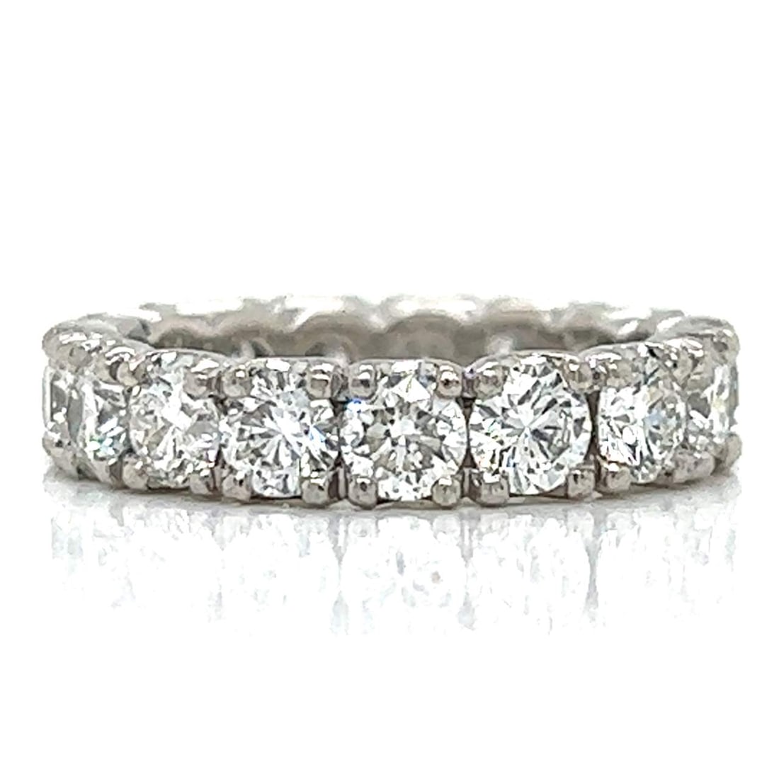 Platinum 3.40 Ct. Diamond Eternity Band: Platinum 3.40 Ct. Diamond Eternity Band Platinum 3.40 Ct. Diamond Eternity Band Weighing 6.8 grams Set with 17 Diamonds weighing app. 3.40 Ct. F-G Color, VVS-VS Clarity Ring Size 6.5 Appraisal Price: 