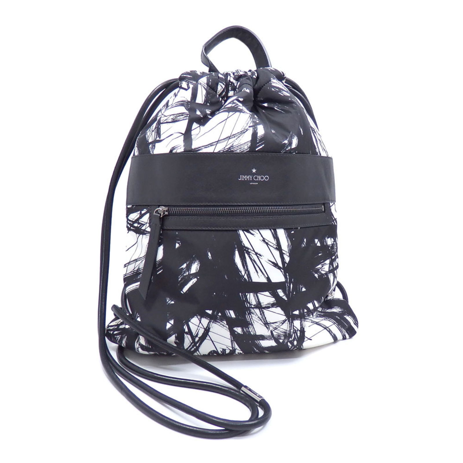 Jimmy Choo Knapsack Black White Nylon Leather 193marley.vll