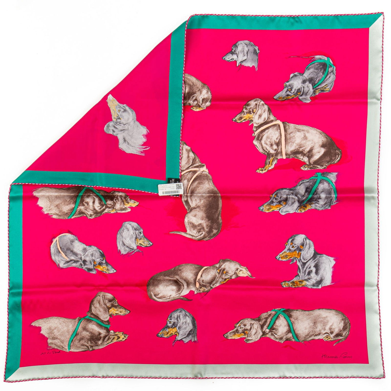 Hermes Les Bassets Alemands Red Scarf: Hermes Les Bassets Alemands Red Scarf Designer: Hermes Dimensions: Width: 27 in (68.58 cm)Length: 27 in (68.58 cm) Place of Origin: France Period: 21st Century Pre-Owned The BIDHAUS Guarantee: All ite