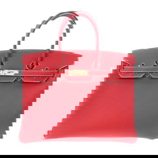 HERMES Hermes Birkin 35 Candy Rouge Kazak Blue Thalassa # P Engraved (around 2012) Unisex Vaux Epson: HERMES Hermes Birkin 35 Candy Rouge Kazak Blue Thalassa # P Engraved (around 2012) Unisex Vaux Epson Handbag Brand: Hermes Line: Birkin Type: Handbag Material: Epsom leather Epsom leather: Color: Roug