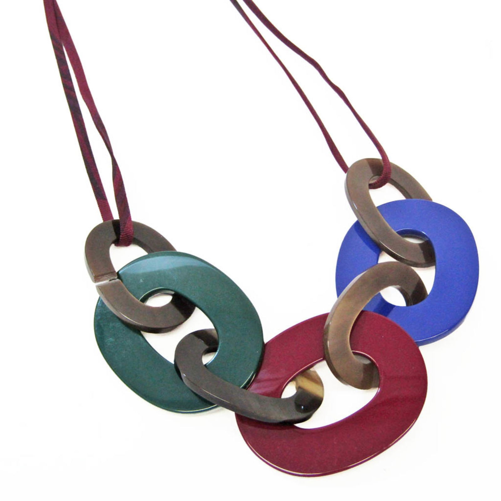 Hermes Karamba Buffalo Horn Lacquer Women s Pendant Necklace blue