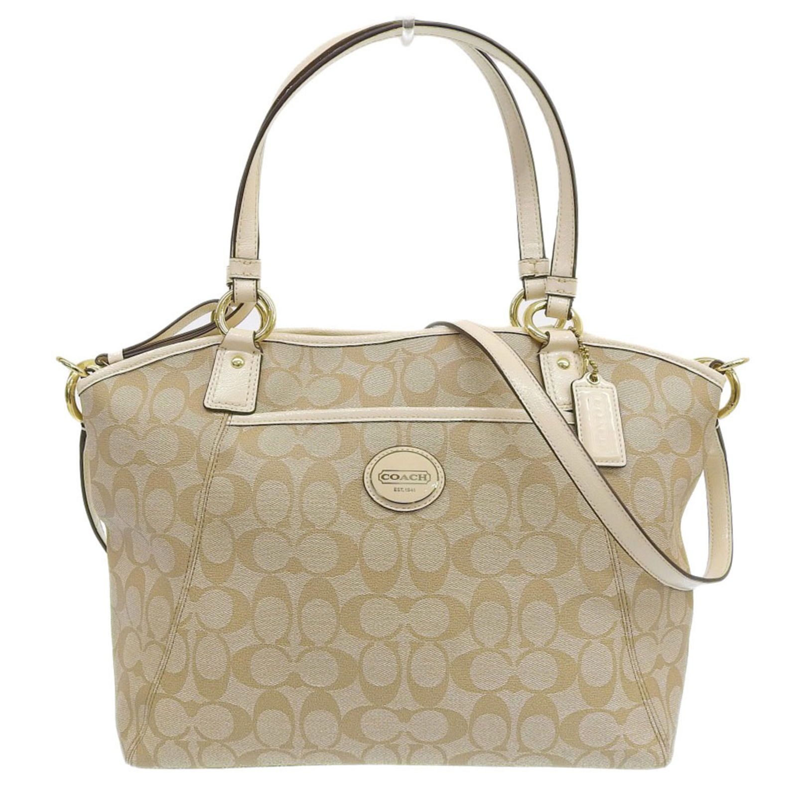 Coach COACH Signature Tote Bag Handbag Light Beige F19816: Coach COACH Signature Tote Bag Handbag Light Beige F19816 Brand: Coach Line: Signature Model: F19816 Type: Handbag Tote bag Material: Coated canvas Coated canvas: Color: Light beige Closure: Zipper Ge