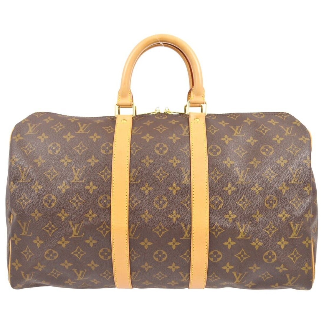 Louis Vuitton Monogram Keepall 45 Travel Duffle Handbag M41428 FL1010: Louis Vuitton Monogram Keepall 45 Travel Duffle Handbag M41428 FL1010 Bag Width: 18 in Pattern: Monogram Bag Height: 11 in Closure: Zip Handle/Strap Color: Beige Occasion: Travel Size: Extra Large Han