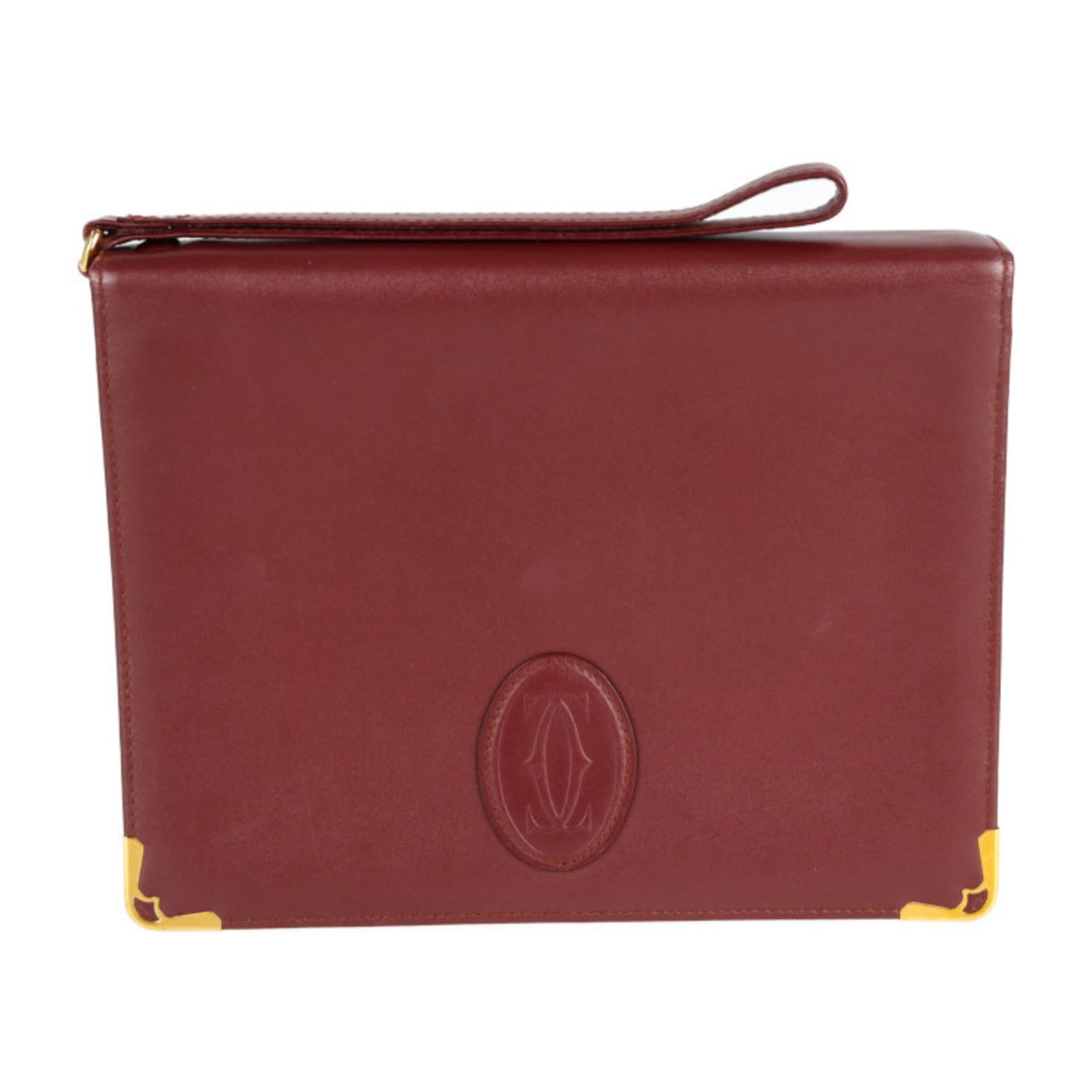 CARTIER Cartier mast line clutch bag calf leather Bordeaux gold metal fittings folio second wristlet: CARTIER Cartier mast line clutch bag calf leather Bordeaux gold metal fittings folio second wristlet Brand: Cartier Line: Must Type: Clutch bag Handbag Color: Bordeaux Closure: Magnet Inner Pocket: Sn