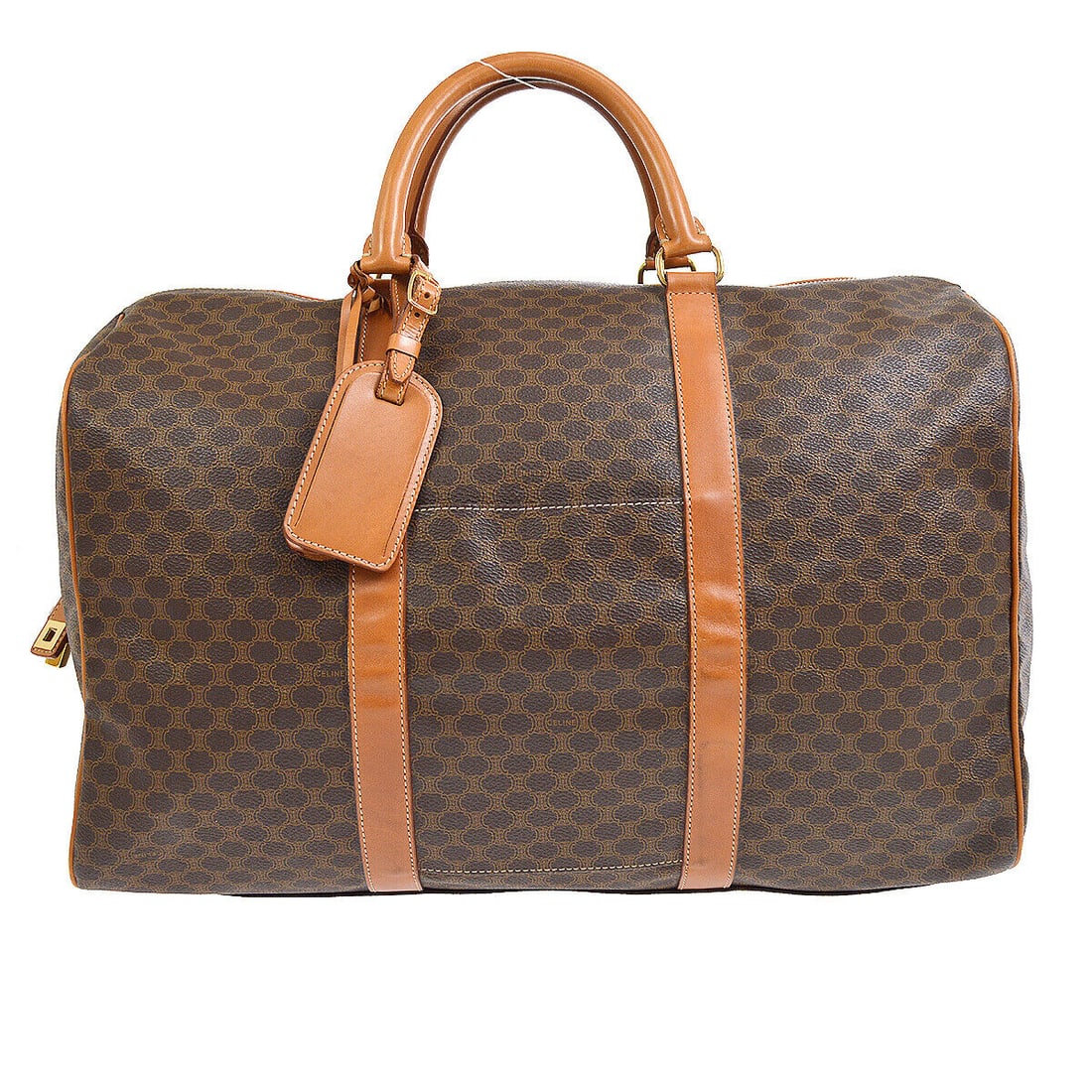 CELINE Macadam Travel Hand Boston Bag MC99/2 Purse Brown PVC Leather Italy: CELINE Macadam Travel Hand Boston Bag MC99/2 Purse Brown PVC Leather Italy Size: Extra Large Accents: Logo Style: Travel Hand Bag Handle Style: Double Handles Bag Height: 11.0 Product Line: CELINE Mac