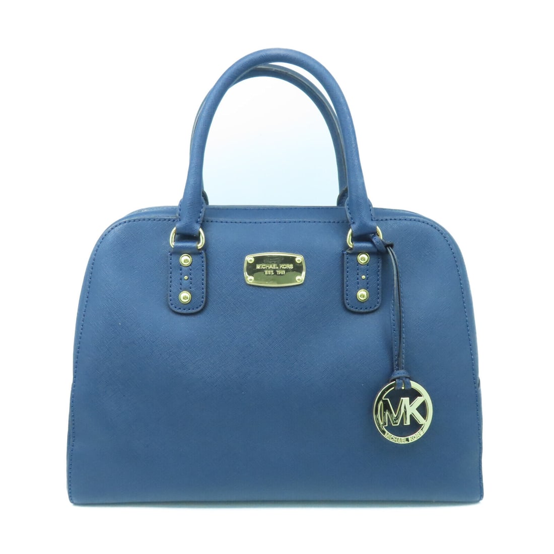 Michael Kors Mk Ghw 2 Way Shoulder Bag Handbag Calfskin Leather Blue