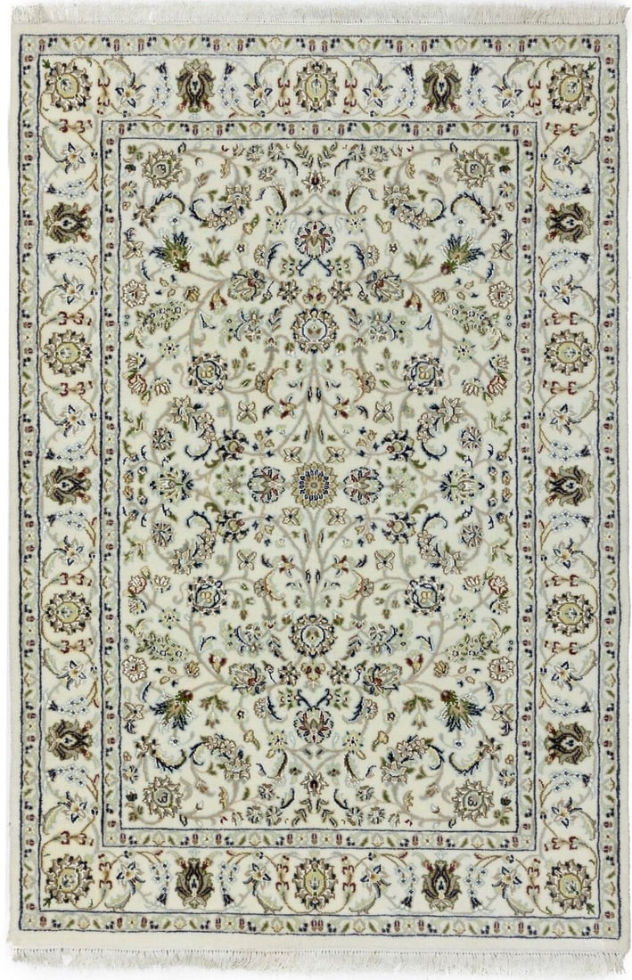 Foyer Indo-Nain Cream Floral Wool 4X6 Oriental Area Rug Living Room Decor Carpet: Foyer Indo-Nain Cream Floral Wool 4X6 Oriental Area Rug Living Room Decor Carpet Free continental US Shipping Type: Area Rugs Color: Cream Buff Red Dark Navy Light Grey Green Tan Brown etc Size: 4"1 x