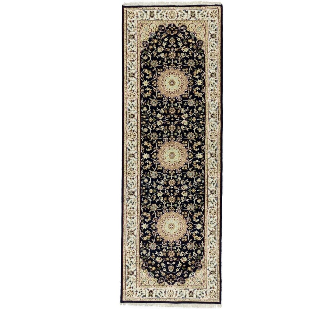 Floral Classic Navy Medallion 3X8 Indo-Nain Oriental Runner Rug Hallway Carpet: Floral Classic Navy Medallion 3X8 Indo-Nain Oriental Runner Rug Hallway Carpet Free continental US Shipping Type: Runners Color: Dark Navy Cream Red Light Grey Green Tan Brown etc Size: 2"10 x 8"3 Ft 