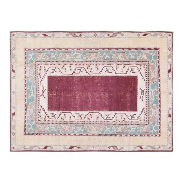 1960s Vintage Turkish Oushak Hand Knotted Rug With Organic Wool and Soft Texture 53"X71": 1960s Vintage Turkish Oushak Hand Knotted Rug With Organic Wool and Soft Texture 53"X71" Vintage Turkish Anatolian hand knotted rug with natural colors contemporary style and soft texture. Dimensions: