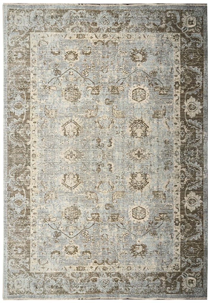 6.7" x 9.6" New Oushak Turkish Rug: 6.7" x 9.6" New Oushak Turkish Rug Free continental US Shipping Size in Feet: Width: 6.7 x Length: 9.6 Size in Inches: Width: 79 in x Length: 114 in Rug Type: Area Rug Colors: Soft Light Blue Gray Wea