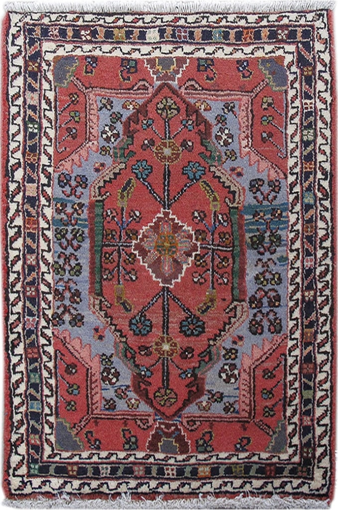 2 x 3 Fire Orange Persian Hamadan Rug: 2 x 3 Fire Orange Persian Hamadan Rug Free continental US Shipping Size in Feet: Width: 2 x Length: 3 Size in Inches: Width: 24 in x Length: 36 in Colors: Fire Orange Ivory Weave: 100% Handmade Pile: 