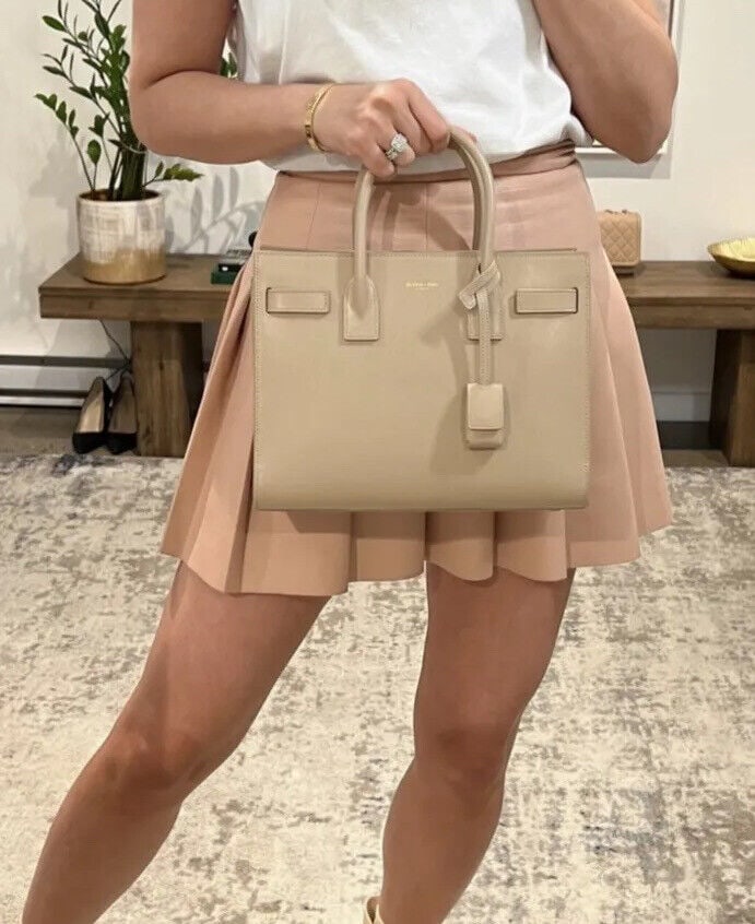 Ysl Saint Laurent Sac De Jour Baby Leather Top Handle Bag Dark Beige