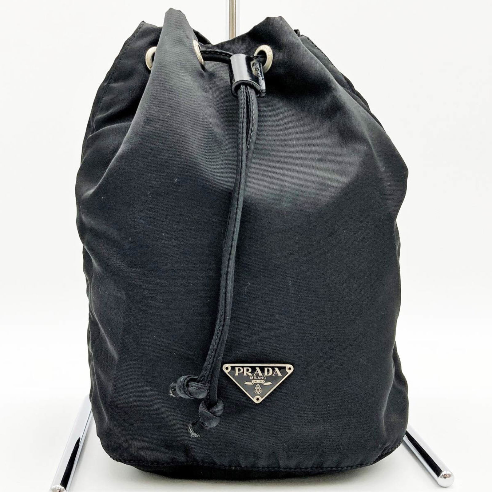 Prada Prada Pouch Drawstring Accessory Case Triangle Logo Black