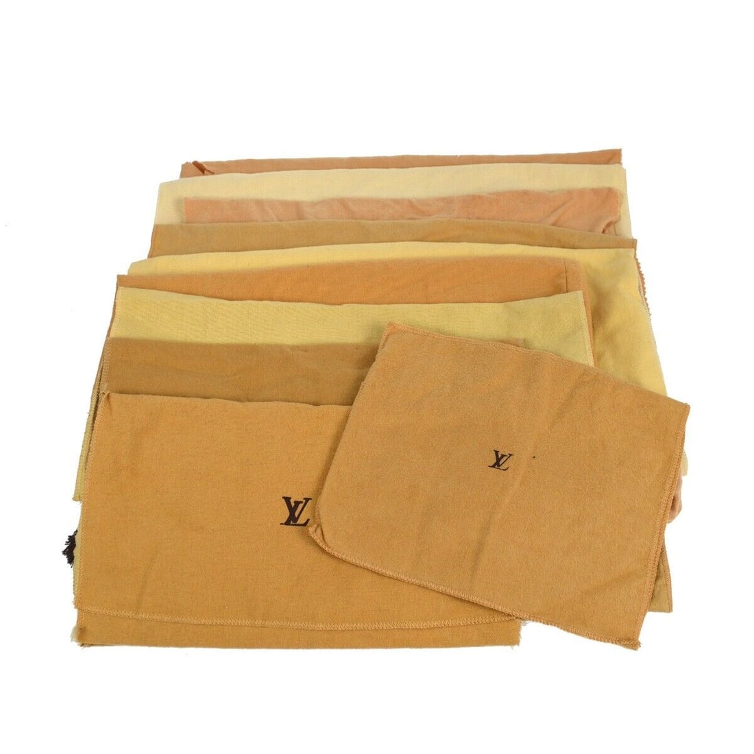 Louis Vuitton Dust Bag 10 Set Brown Beige 100% Cotton: Louis Vuitton Dust Bag 10 Set Brown Beige 100% Cotton Type: Dustbag Color: Brown Material: Cotton Outside Condition: B: Reasonable Wear and Tear/Inside Condition: C: Heavily Used The BIDHAUS Guarantee
