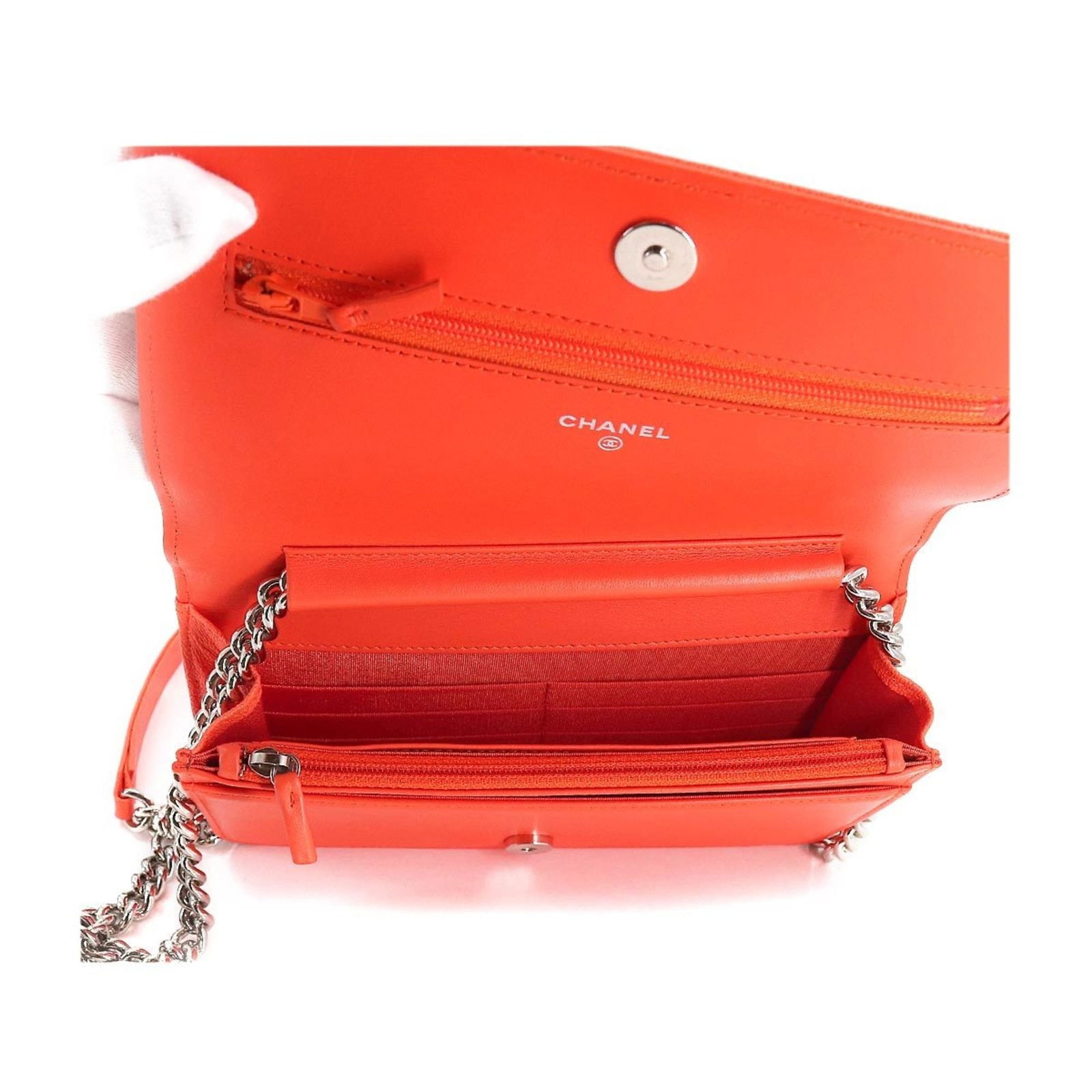 Chanel Chanel Boy Chain Wallet Long Caviar Skin Leather Orange