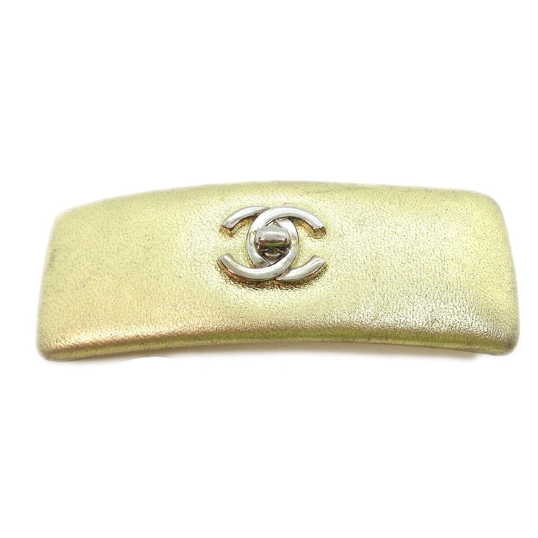 CHANEL CC Logos Hair Barrette Gold Leather 62: CHANEL CC Logos Hair Barrette Gold Leather 62 Type: Barrette Color: Gold Material: Leather Outside Condition: C: Heavily Used/Inside Condition: C: Heavily Used The BIDHAUS Guarantee: All items in this