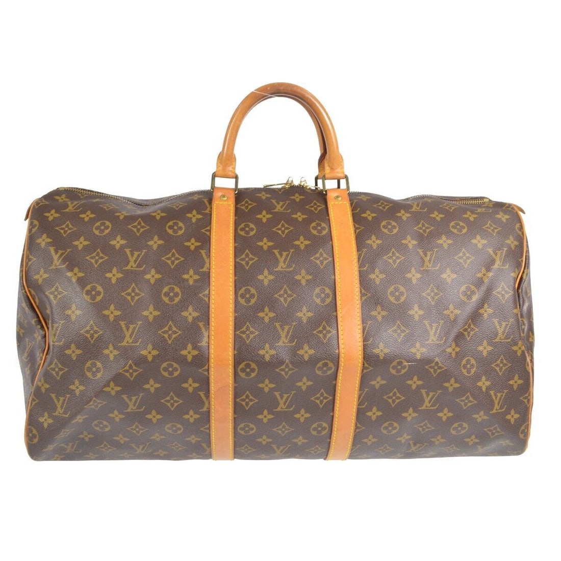 Louis Vuitton Keepall 55 Travel Duffle Handbag Monogram M41424 MI873: Louis Vuitton Keepall 55 Travel Duffle Handbag Monogram M41424 MI873 Exterior Material: Leather Monogram canvas Style: Duffle Exterior Color: Brown Bag Width: 22 in Pattern: Monogram Closure: Zip Bag 