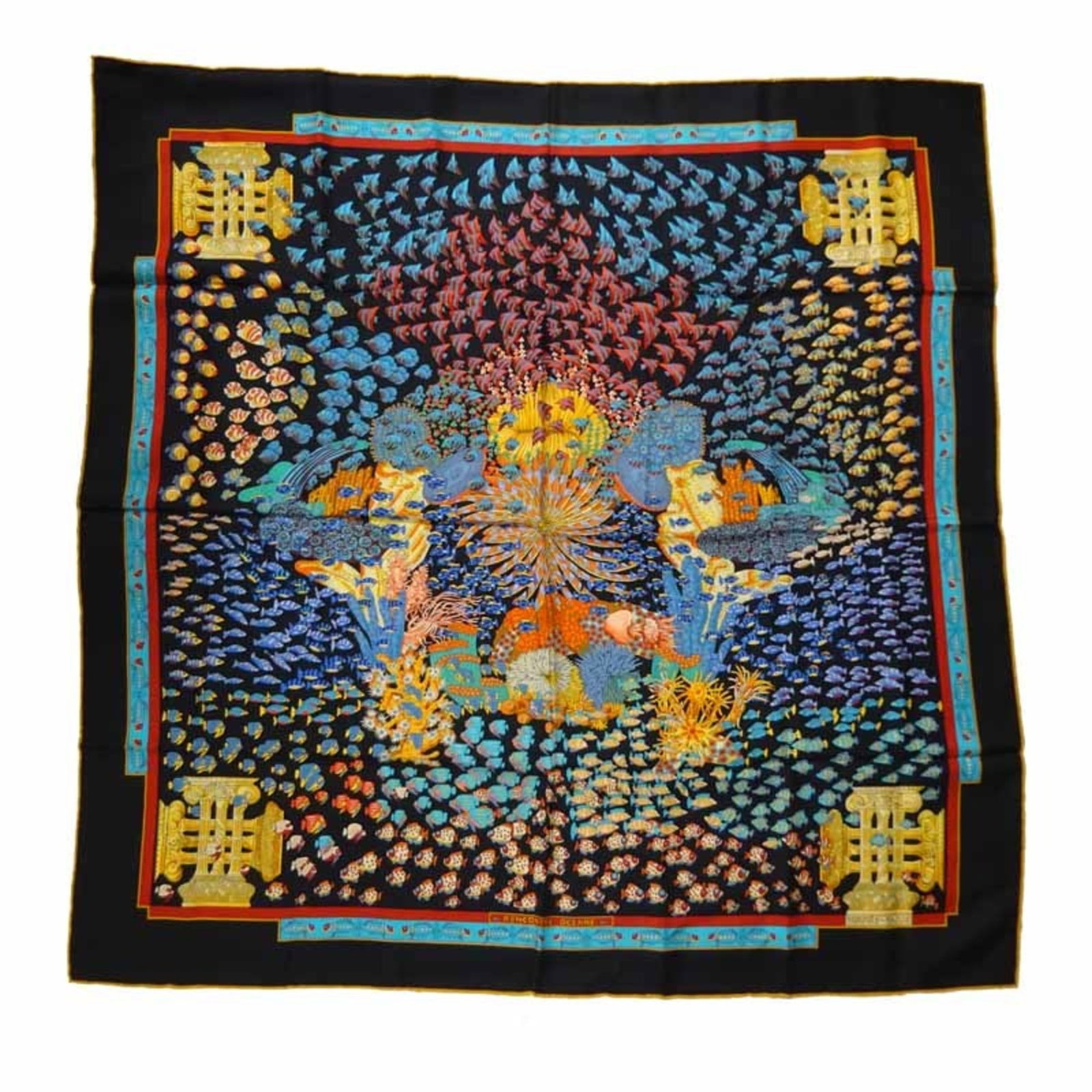 Hermes Carre 90 RENCONTRE OCEANE Atlantic Encounter Women's Scarf Muffler 100% Silk Black: Hermes Carre 90 RENCONTRE OCEANE Atlantic Encounter Women's Scarf Muffler 100% Silk Black Brand: Hermes Type: Scarf Gender: Women Color: Black Material: Silk Silk: Size (LxW): 89cm x 90cm / 35.03 x 35