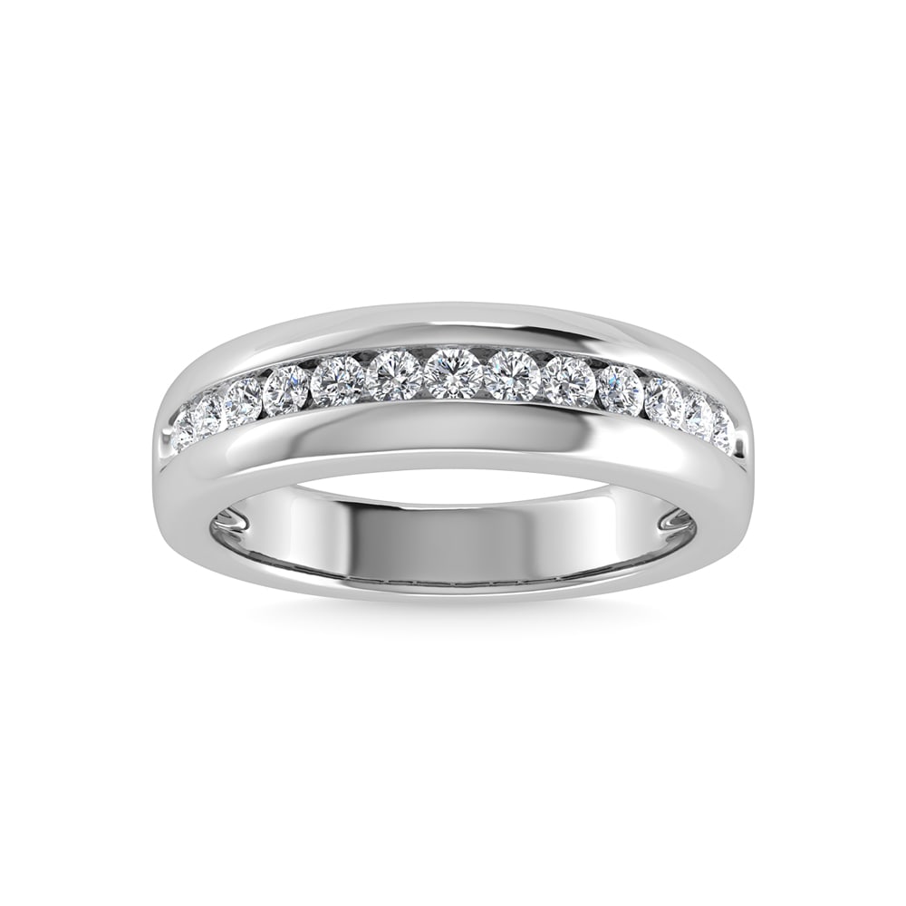 10K White Gold Lab Grown Diamond 1/2 Ct.Tw. Channel Set Wedding Band: 10K White Gold Lab Grown Diamond 1/2 Ct.Tw. Channel Set Wedding Band Stone Shape: Round Stone Color: G-H Stone Clarity: SI Stone Weight: 0.5 Stone Setting: Channel Metal: 10K White Gold The BIDHAUS Gu