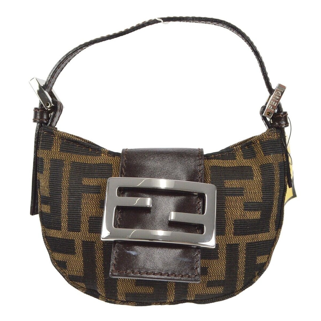 FENDI Zucca Mini Handbag Purse Brown Canvas Leather Italy 2308-26673-009: FENDI Zucca Mini Handbag Purse Brown Canvas Leather Italy 2308-26673-009 Exterior Material: Canvas Leather Style: Hand Bag Exterior Color: Brown Bag Width: 5.3 Pattern: Zucca Bag Height: 3.9 Closure: 
