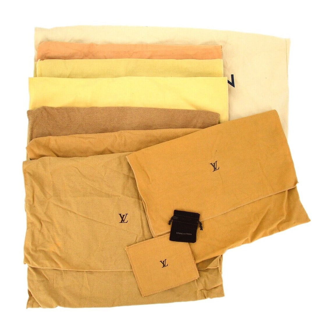 LOUIS VUITTON Dust Bag 10 Set Brown Beige 100% Cotton: LOUIS VUITTON Dust Bag 10 Set Brown Beige 100% Cotton Type: Dustbag Color: Brown Material: Cotton Outside Condition: B: Reasonable Wear and Tear/Inside Condition: C: Heavily Used The BIDHAUS Guarantee