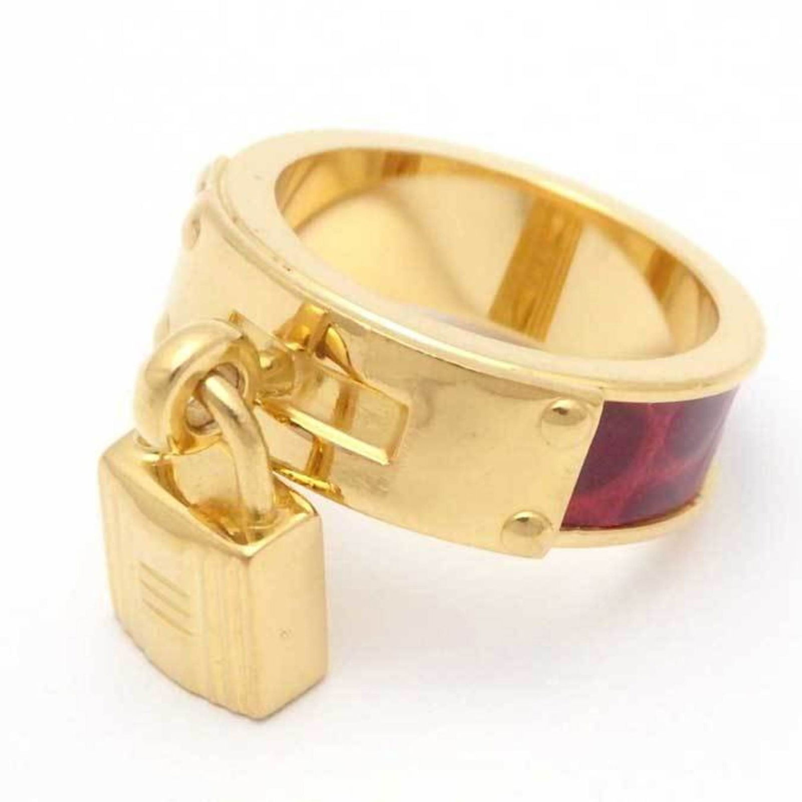 Hermes HERMES Scarf Ring Kelly Motif Metal/Leather Gold x Dark Red Women's: Hermes HERMES Scarf Ring Kelly Motif Metal/Leather Gold x Dark Red Women's Brand: Hermes Country of Origin: France Type: Band ring Gender: Women Color: Gold Material: Leather Stone Size (HxW): 1.00mm