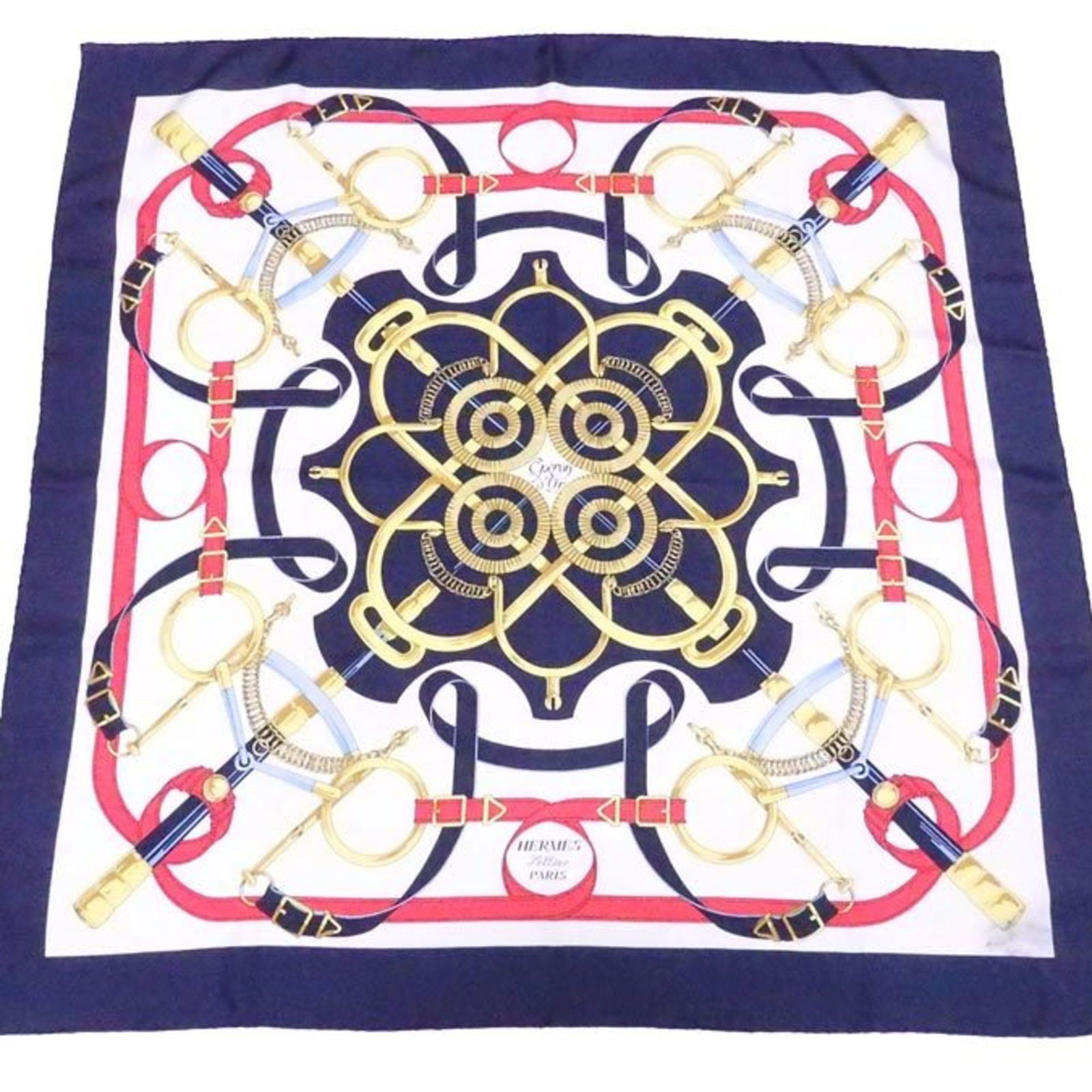 Hermes HERMES Scarf Carre 90 Eperon d'Or Golden Spur Navy x Multicolor 100% Silk Ladies: Hermes HERMES Scarf Carre 90 Eperon d'Or Golden Spur Navy x Multicolor 100% Silk Ladies Brand: Hermes Country of Origin: France Type: Scarf Gender: Women Color: Multi-color Navy Material: Silk Silk: S