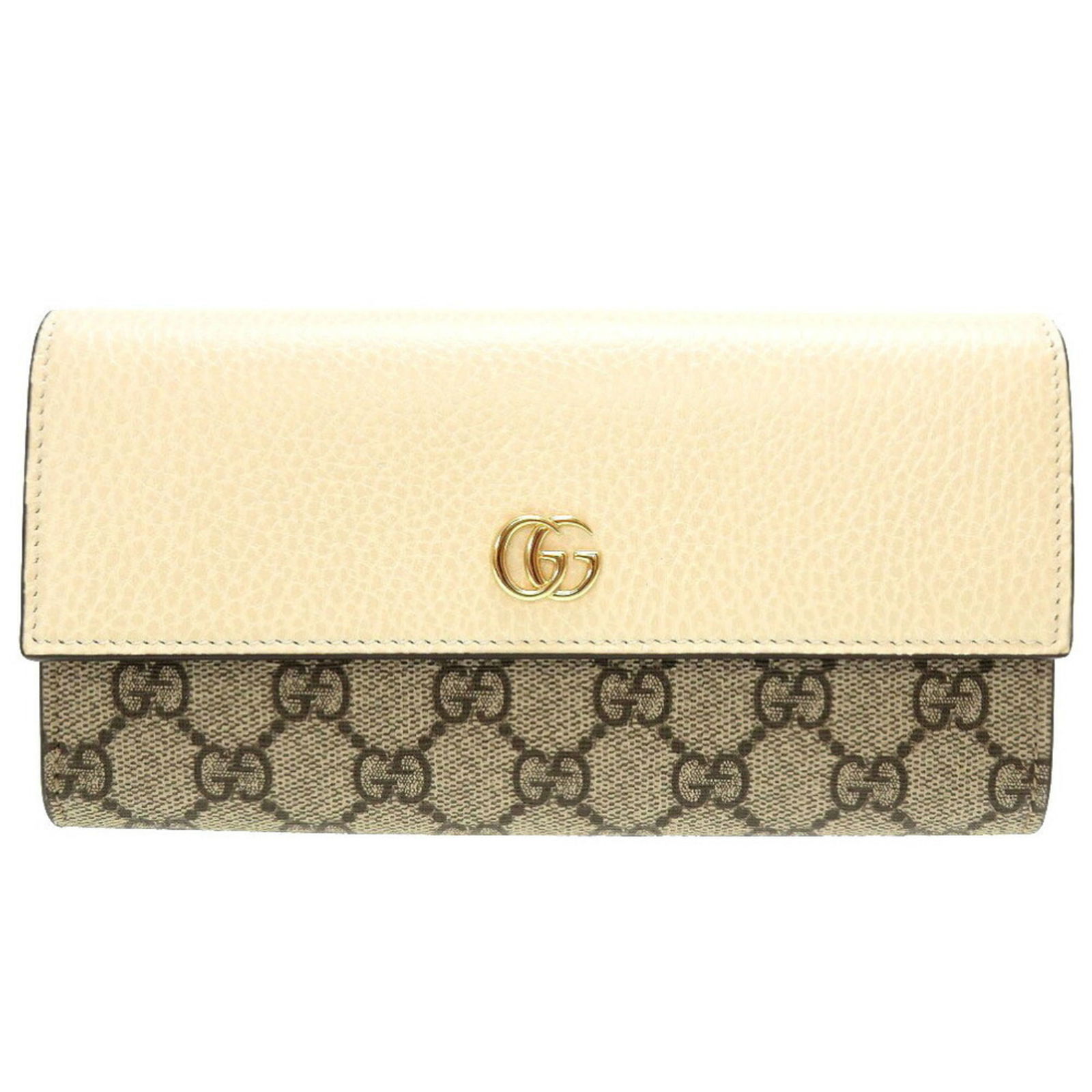 Gucci GG Marmont 456116 Continental Supreme Leather Beige White Bifold Long Wallet: Gucci GG Marmont 456116 Continental Supreme Leather Beige White Bifold Long Wallet Brand: Gucci Country of Origin: Italy Type: Long wallet (bi-fold) Gender: Women Material: GG Supreme Leather GG Supre