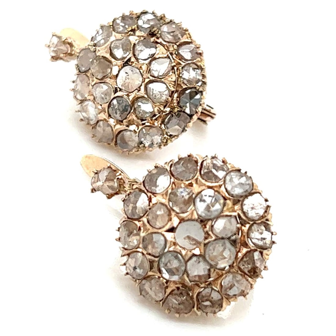 Antique 18K Yellow Gold 4.00 Ct. Diamond Earrings: Antique 18K Yellow Gold 4.00 Ct. Diamond Earrings Antique 18K Yellow Gold 4.00 Ct. Diamond Earrings Weighing 7.2 grams Set with 46 Rose-cut Diamonds weighing app. 4.00 Ct. 1 inch in length Metal Color