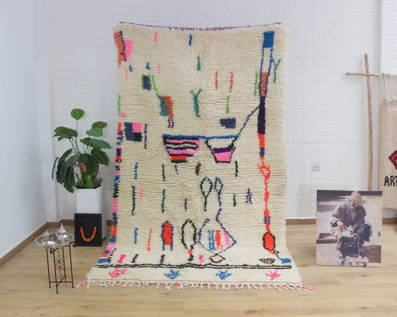 104 x 63 inches - 265 x 160 cm Moroccan Rug Azilal Rug berber rug moroccan carpet handmade rug: 104 x 63 inches - 265 x 160 cm Moroccan Rug Azilal Rug berber rug moroccan carpet handmade rug area rug soft rug Berber hand-woven rug made from natural materials and with a great symbolic load. Every