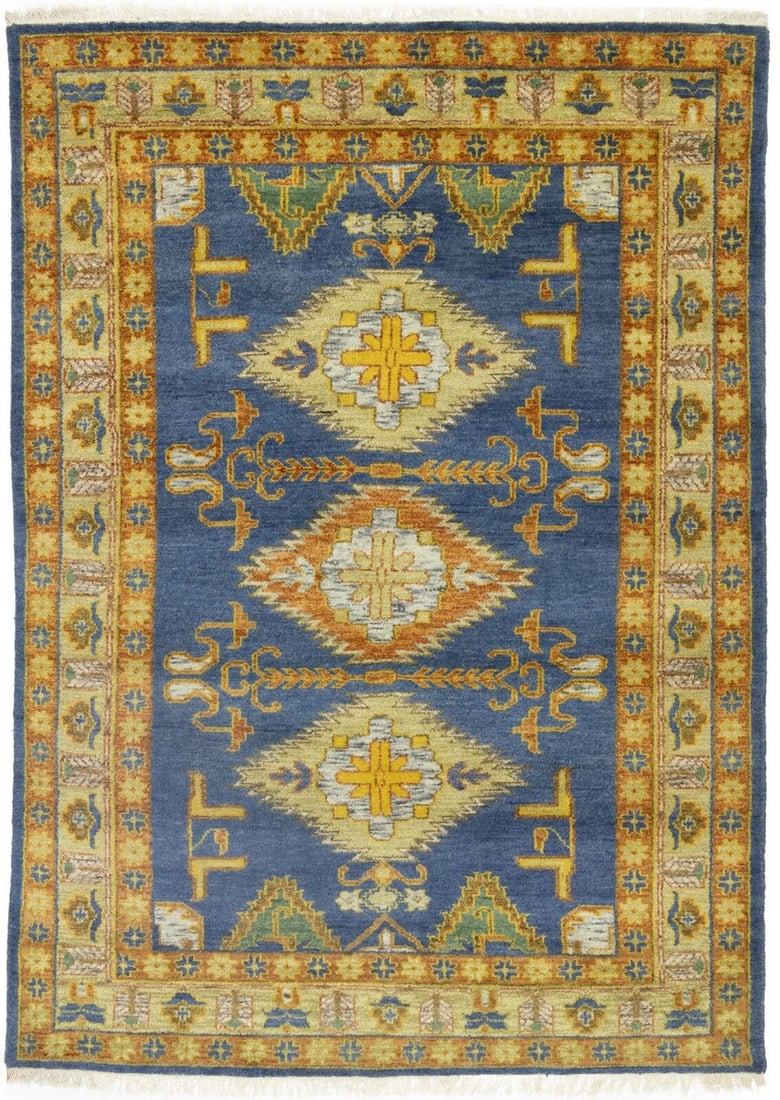 6X8 Blue Geometric Kazak Oriental Rug Hand-Knotted Farmhouse Wool Carpet 56X79: 6X8 Blue Geometric Kazak Oriental Rug Hand-Knotted Farmhouse Wool Carpet 56X79 Free continental US Shipping Type: Area Rugs Color: Blue Beige Rust Cream Yellow Green Brown etc Size: 5"6 X 7"9 Ft Mater