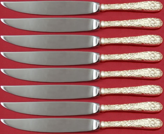 Repousse by Kirk Sterling Silver Steak Knife Set 8pc Not Ser Custom: Repousse by Kirk Sterling Silver Steak Knife Set 8pc Not Ser Custom Composition: Sterling Silver Age: Post-1940 Pattern: Repousse Type: Knife Repousse by kirk sterling silver hollow handle set of 8 st