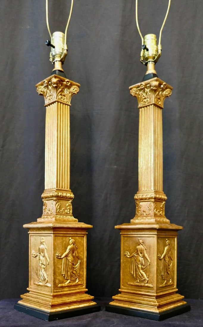 Vintage Pair of Classical Table Lamps: Vintage Pair of Classical Table Lamps Design: Classical Antique: No Type: Table Lamp Power Source: Corded Electric Cord Color: Gold Style: Neoclassical Material: Metal This vintage pair of gilt metal