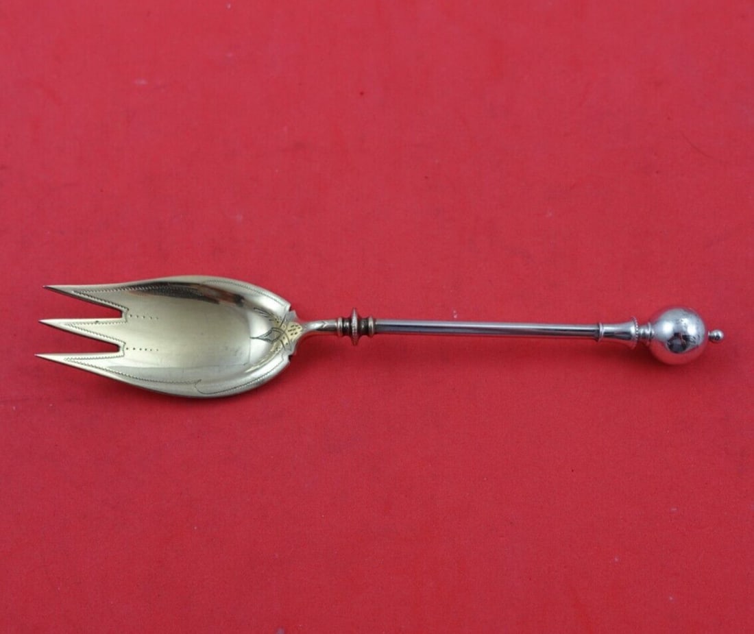 Ball End by George Sharp Sterling Silver Ice Cream Fork GW Bright-Cut 6": Ball End by George Sharp Sterling Silver Ice Cream Fork GW Bright-Cut 6" Pattern: Ball End Composition: Sterling Silver (.925) Type: Fork Maker: George Sharp Ball end by george sharpsterling silver ic