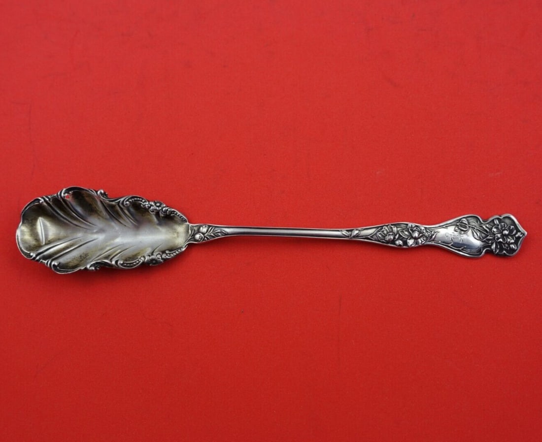 Cherry Blossom by Blackinton Sterling Silver Olive Spoon Solid Original 6 1/2": Cherry Blossom by Blackinton Sterling Silver Olive Spoon Solid Original 6 1/2" Pattern: Cherry Blossom Composition: Sterling Silver Type: Serving Spoon Maker: Blackinton Cherry blossom by blackintonst