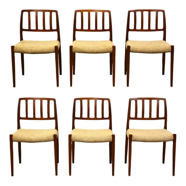 Niels Moller 83 Teak Dining Chairs - Set of 6: Niels Moller 83 Teak Dining Chairs - Set of 6 A set of six mid century modern teak model 83 dining chairs designed by Niels Moller. Made in Denmark. Seat height is 17". 19.5" wide. 20" deep. 31.5" tal