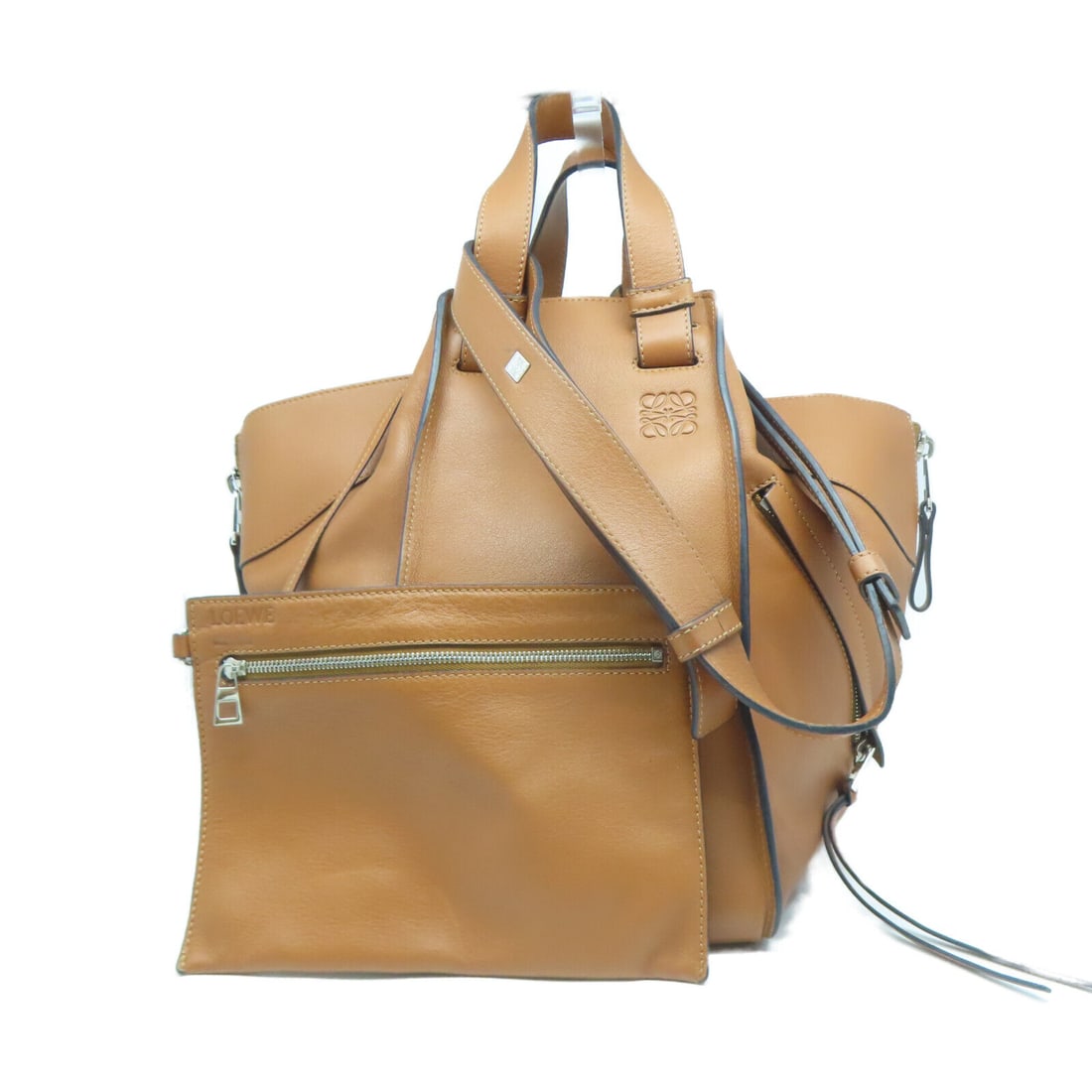 LOEWE SHW Hammock 2 Way Shoulder Bag Calfskin Leather Brown Tan: LOEWE SHW Hammock 2 Way Shoulder Bag Calfskin Leather Brown Tan Style: 2wayShoulder Bag Exterior Material: Calfskin (cowhide) Exterior Color: Brown Bag Height: 12.6 Bag Depth: 11.4 Bag Length: 6.9 Siz