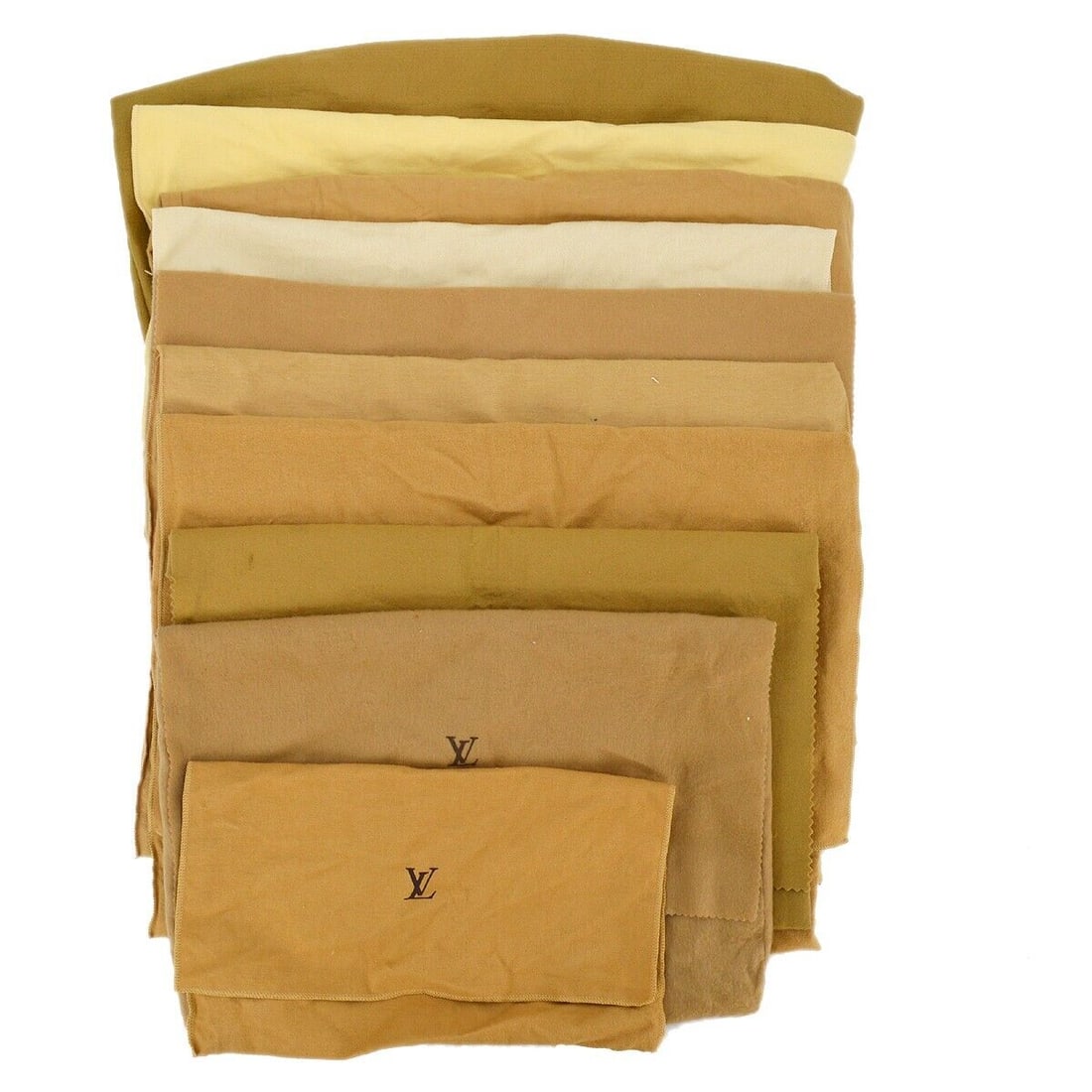 LOUIS VUITTON Dust Bag 10 Set Brown Beige 100% Cotton: LOUIS VUITTON Dust Bag 10 Set Brown Beige 100% Cotton Type: Dustbag Color: Brown Material: Cotton Outside Condition: B: Reasonable Wear and Tear/Inside Condition: C: Heavily Used The BIDHAUS Guarantee