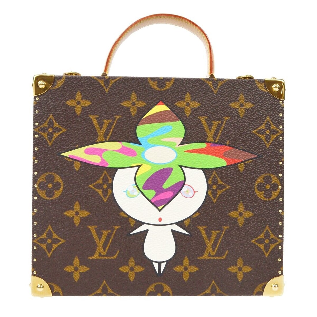 Louis Vuitton Flower Hat Man Takashi Murakami Jewelry Box Handbag M92475: Louis Vuitton Flower Hat Man Takashi Murakami Jewelry Box Handbag M92475 Exterior Material: Monogram Canvas Leather Style: Top Handle Bag Exterior Color: Brown Bag Width: 7 in Pattern: Monogram Bag He