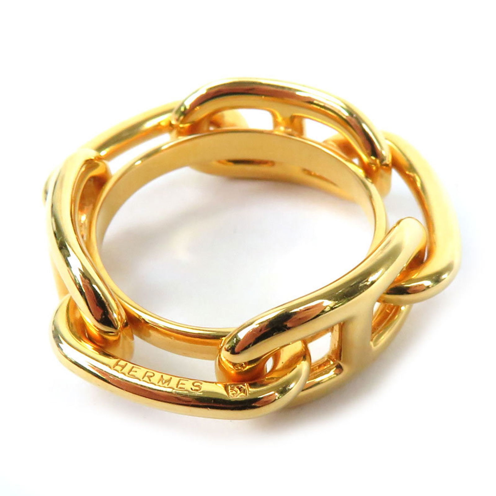 Hermes HERMES Scarf Ring Shane Dunkle Metal Gold Women's: Hermes HERMES Scarf Ring Shane Dunkle Metal Gold Women's Brand: Hermes Type: Scarf ring Gender: Women Material: Metal Metal: Color: Gold Size (HxWxD): 3.2cm x 1cm / 1.25 x 0.39 Condition: Used (good)