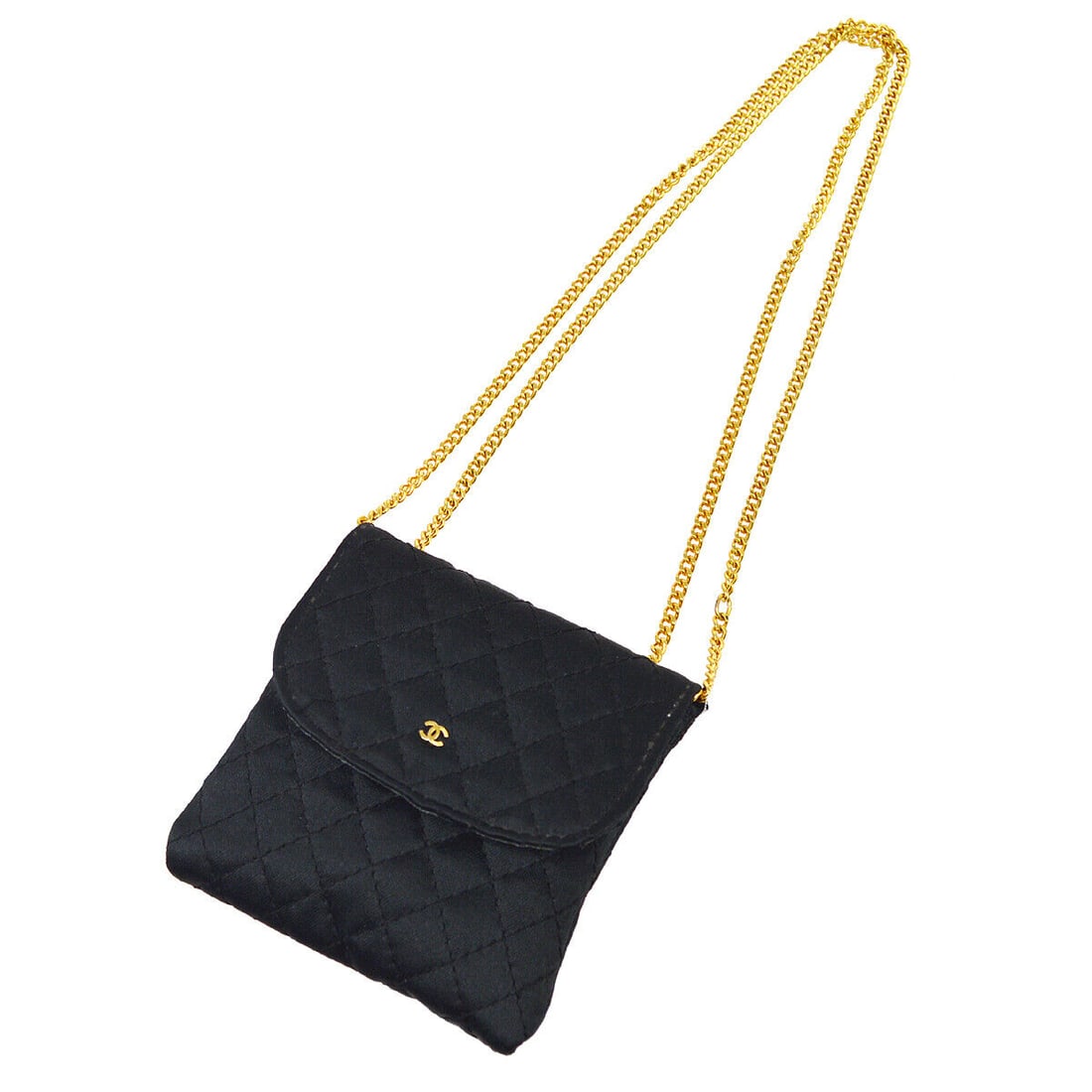 CHANEL Quilted CC Chain Mini Shoulder Necklace Pouch Bag Black Satin: CHANEL Quilted CC Chain Mini Shoulder Necklace Pouch Bag Black Satin Size: Mini Accents: Logo Style: Shoulder Necklace Pochette Handle Style: Shoulder Strap Bag Height: 3.3 Product Line: Quilted Exter