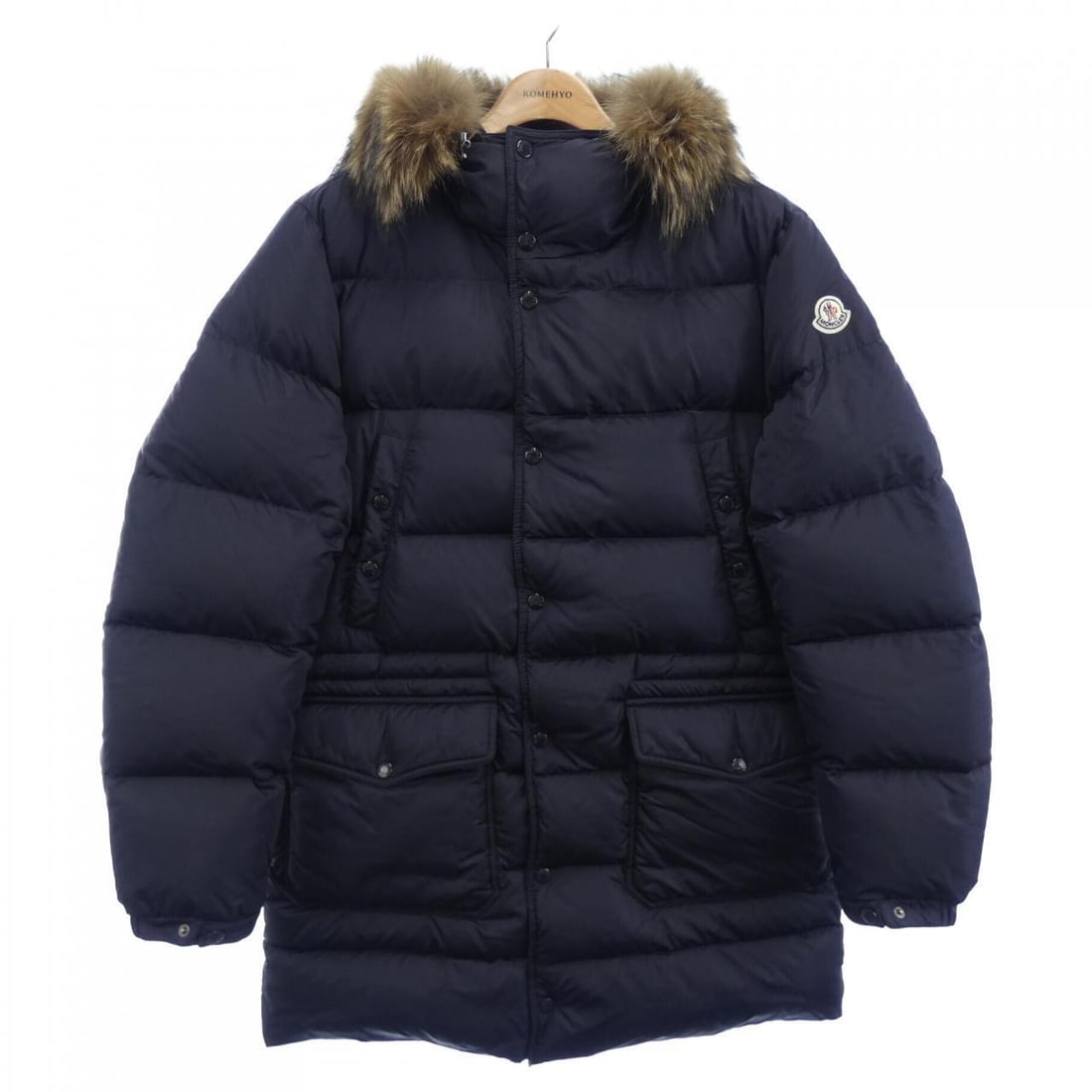 MONCLER Down Coat: MONCLER Down Coat Brand: MONCLER Style: COAT Color: Navy "Gender: Mens" Size: 3 Size Type: Regular Type: COAT B: Reasonable Wear and Tear The BIDHAUS Guarantee: All items in this auction are guarantee